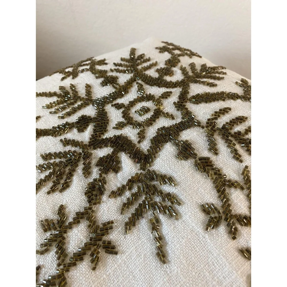 Devi Designs Cotton Throw Pillow White w/ Gold Snowflake Design & Feather Fill